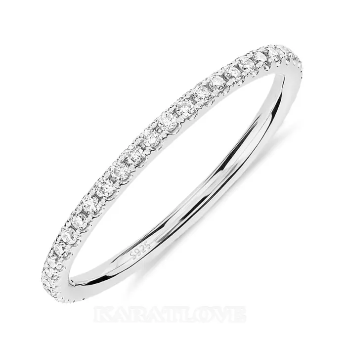 Round Cut Diamond White Sterling Silver Stackable Ring Eternity Wedding Band