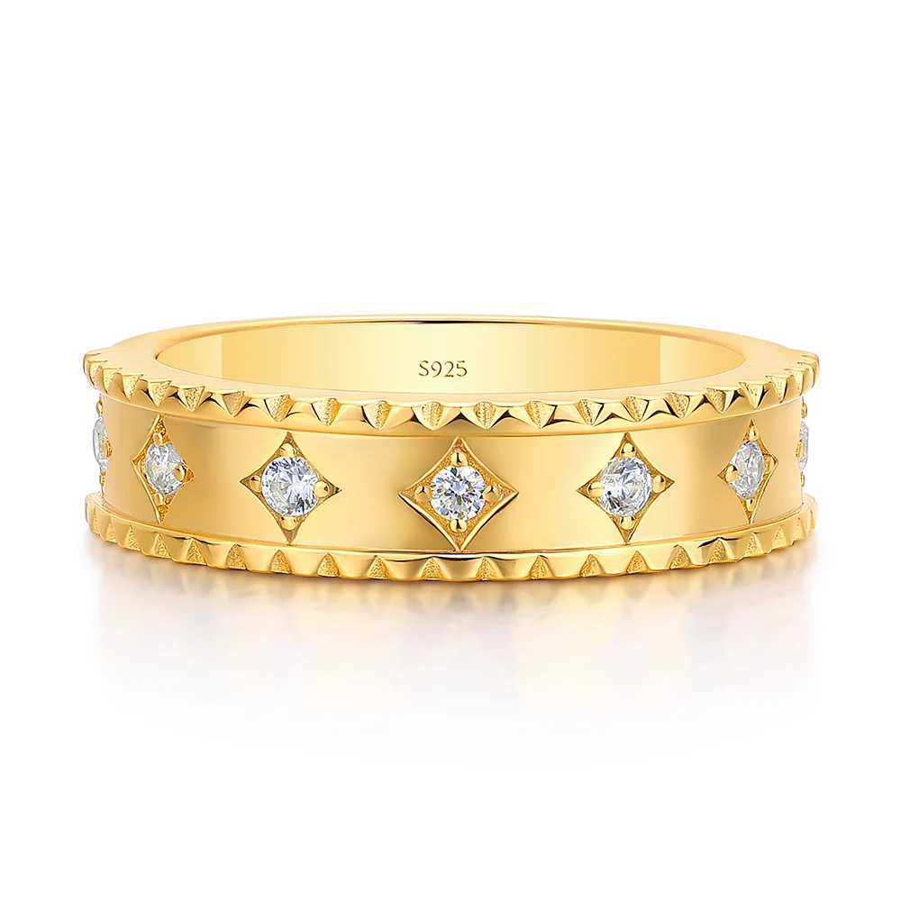 Round Cut Diamond White Sterling Silver Yellow Gold Wedding Ring