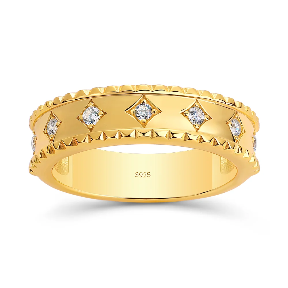 Round Cut Diamond White Sterling Silver Yellow Gold Wedding Ring