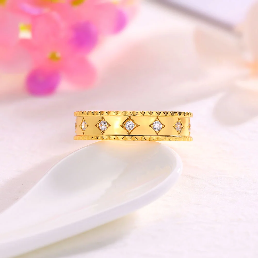 Round Cut Diamond White Sterling Silver Yellow Gold Wedding Ring