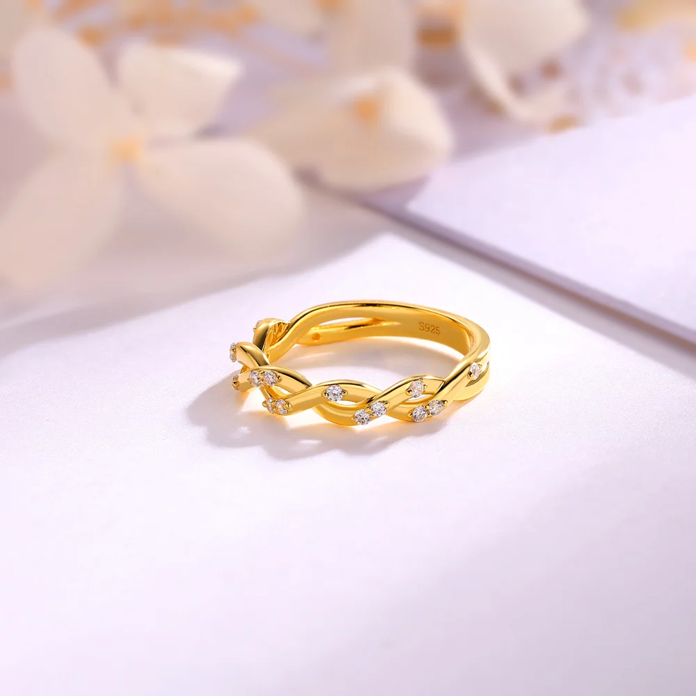 Round Cut Diamond White Sterling Silver Twisted Yellow Gold Wedding Ring