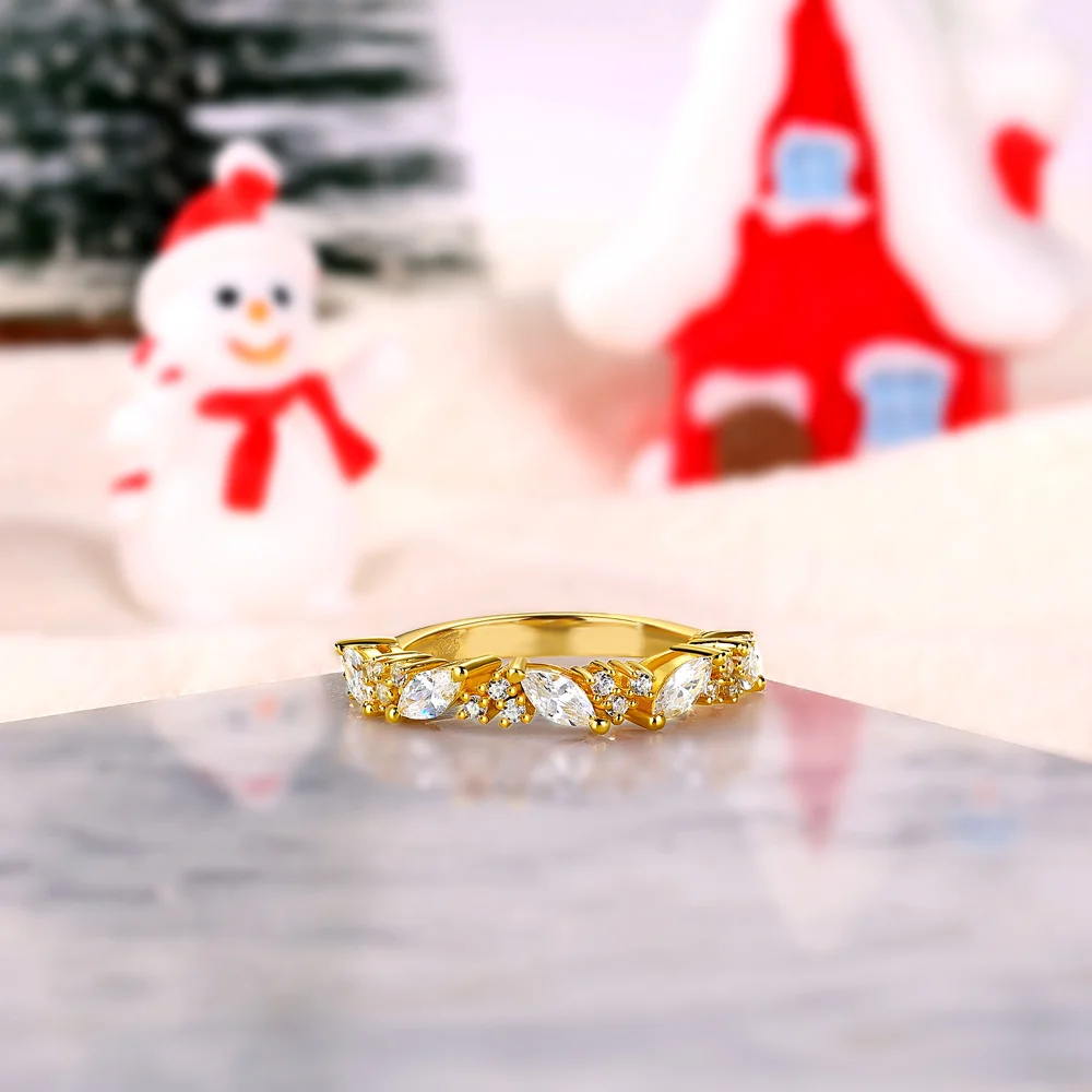 Marquise Cut Diamond White Sterling Silver Yellow Gold Ring