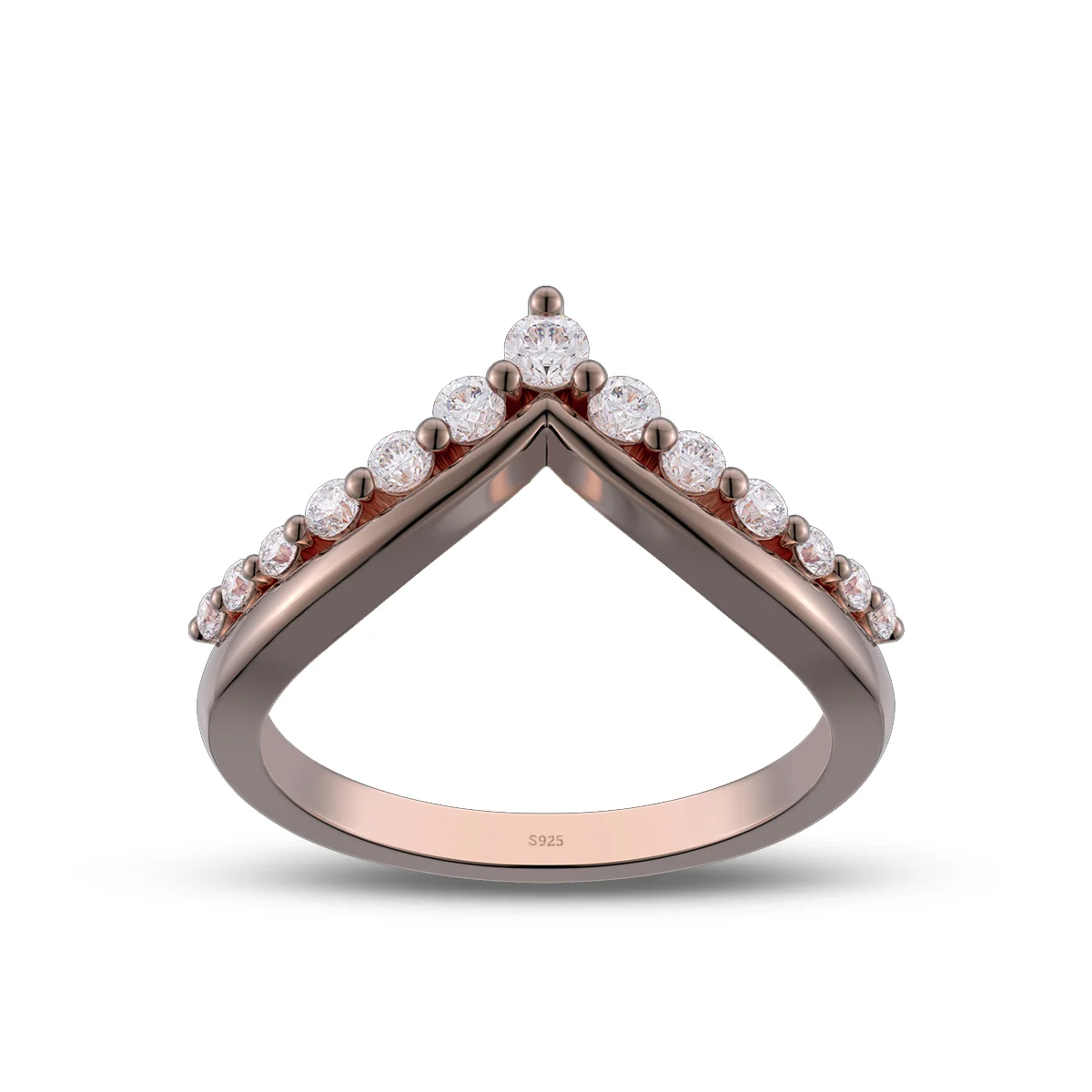 Round Cut Diamond White Sterling Silver Rose Gold Wedding Ring