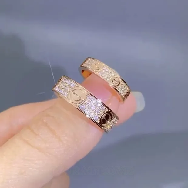 Round Cut Diamond White Rose Gold Couple Rings in 925 Sterling Silver