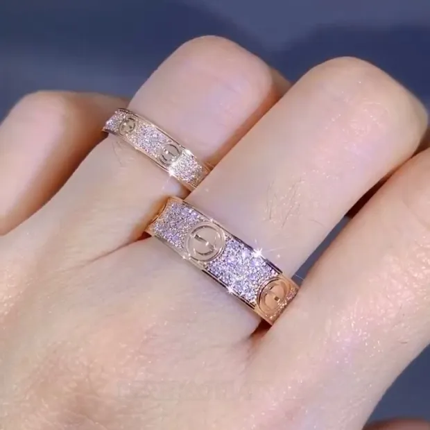 Round Cut Diamond White Rose Gold Couple Rings in 925 Sterling Silver