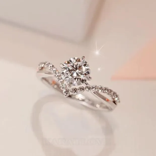 Round Cut Diamond White 925 Sterling Silver Art Deco Engagement Ring