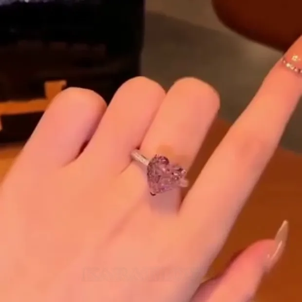 Heart Cut Fancy Pink Engagement Ring in 925 Sterling Silver