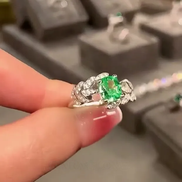 Radiant Cut Emerald Green Art Deco Engagement Ring in 925 Sterling Silver