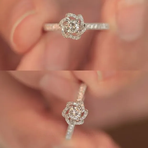 Round Cut Diamond White Halo Engagement Ring in 925 Sterling Silver