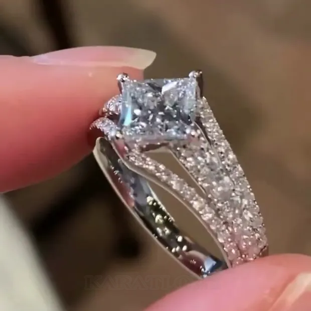 Princess Cut Diamond White 925 Sterling Silver Art Deco Engagement Ring
