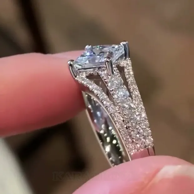 Princess Cut Diamond White 925 Sterling Silver Art Deco Engagement Ring