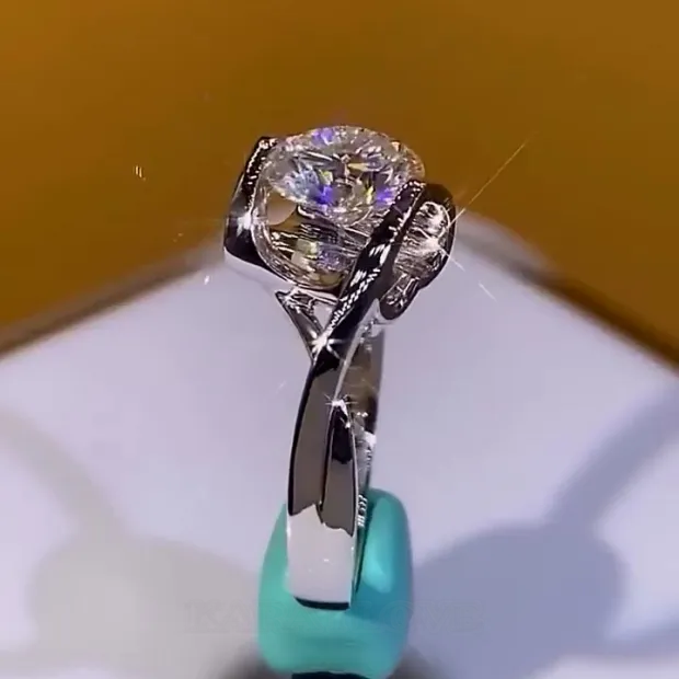 Round Cut Diamond White Art Deco Engagement Ring in 925 Sterling Silver