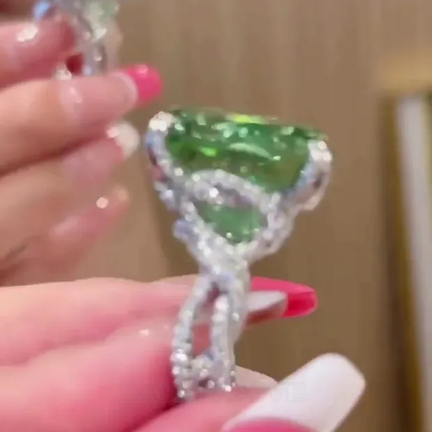 Cushion Cut Peridot Green Art Deco 925 Sterling Silver Engagement Ring