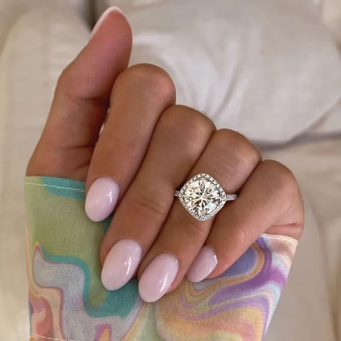 Round Cut Diamond White Halo 925 Sterling Silver Engagement Ring
