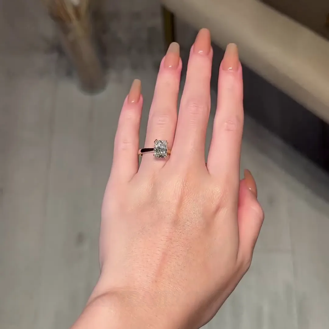 Radiant Cut Diamond White Hidden Halo 925 Sterling Silver Yellow Gold Engagement Ring