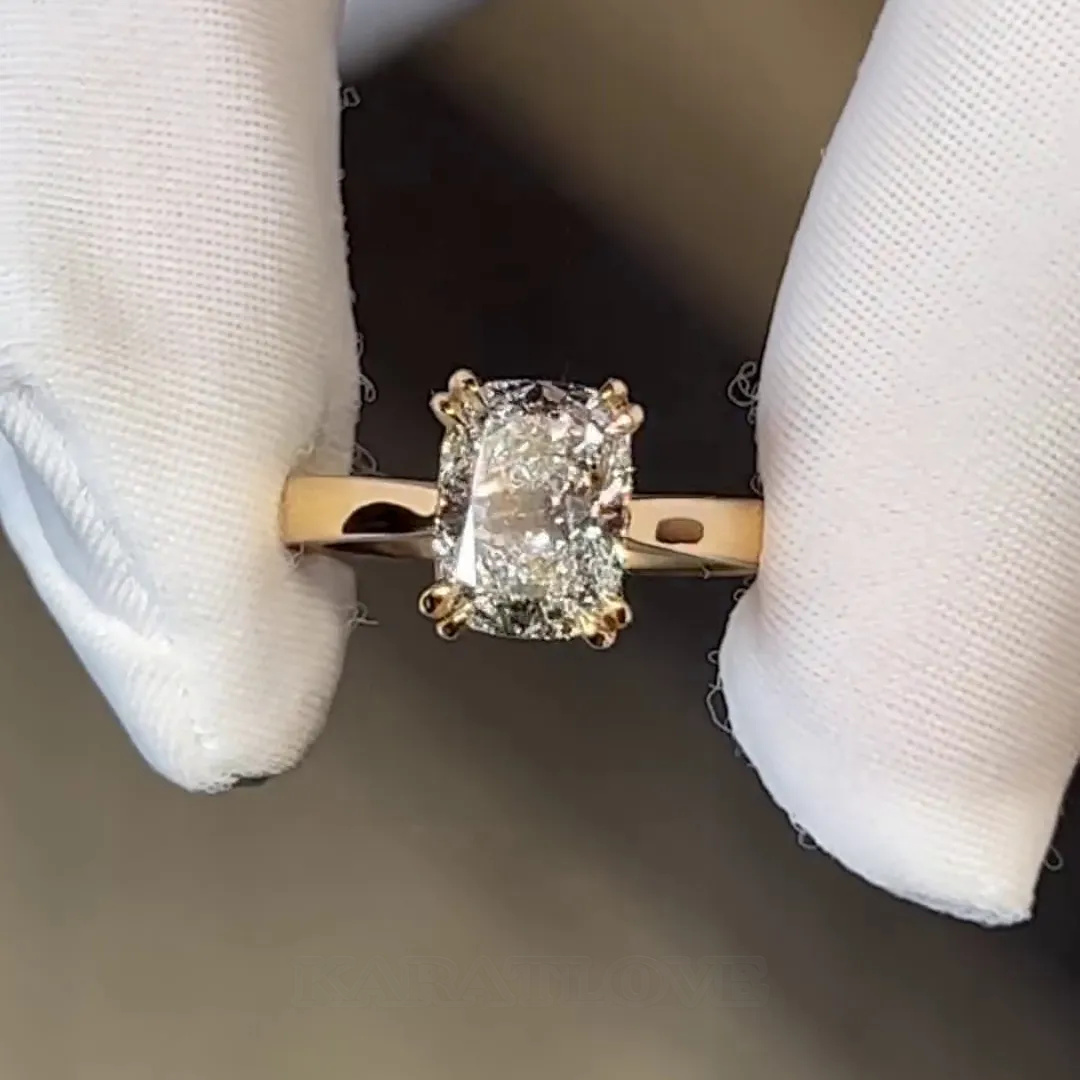 Radiant Cut Diamond White Hidden Halo 925 Sterling Silver Yellow Gold Engagement Ring