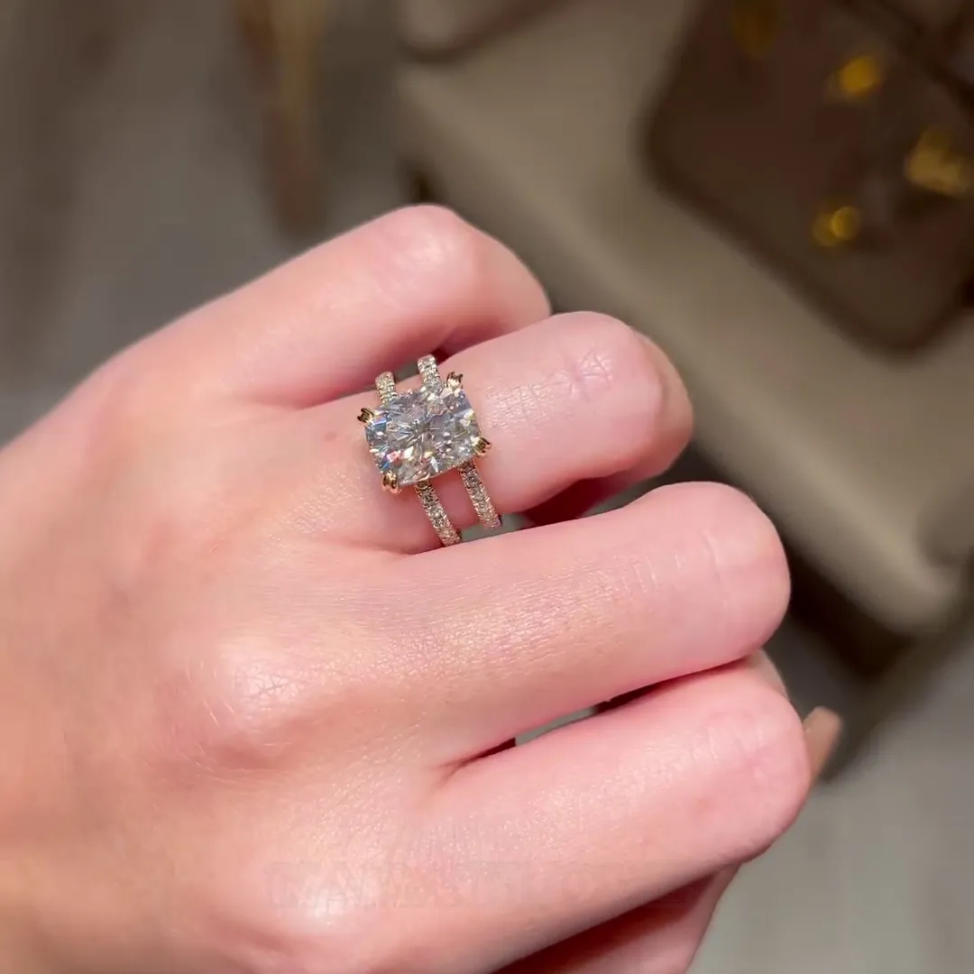 Radiant Cut Diamond White Hidden Halo 925 Sterling Silver Yellow Gold Engagement Ring
