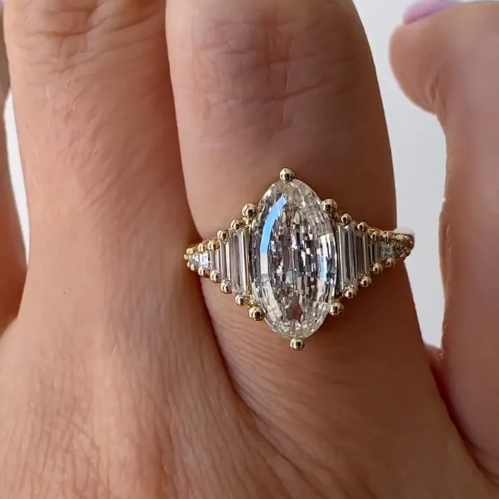 Oval Cut Diamond White 925 Sterling Silver Yellow Gold Art Deco Engagement Ring