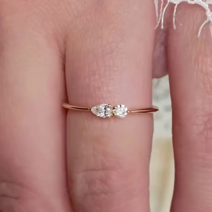 Pear Cut Diamond White 925 Sterling Silver Yellow Gold Minimalist Stackable Engagement Ring
