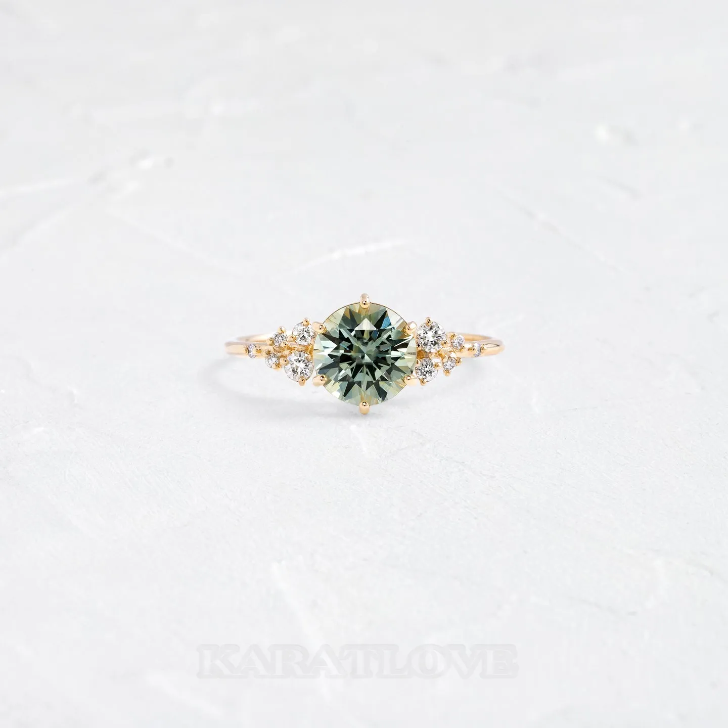 Round Cut Peridot Green 925 Sterling Silver Yellow Gold Classic Engagement Ring