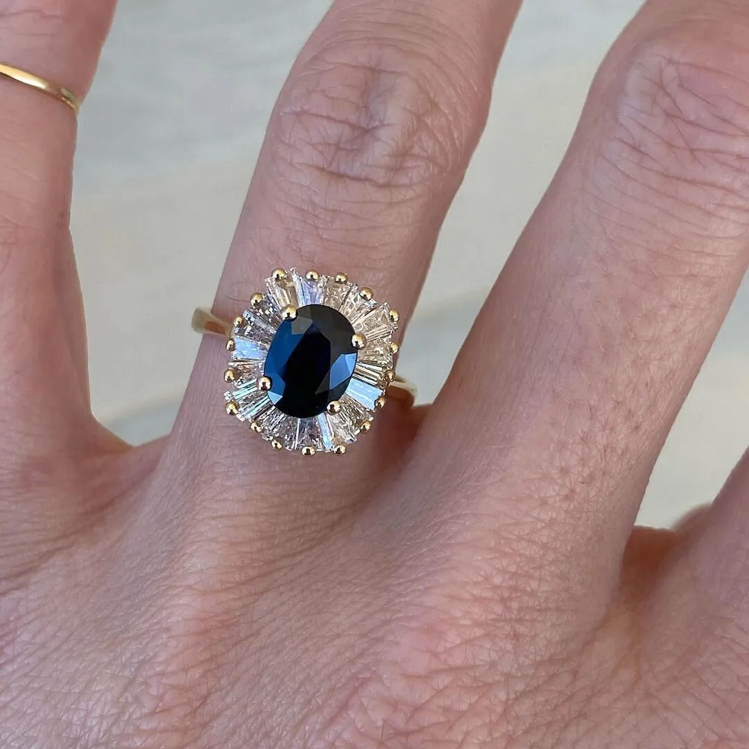 Oval Cut Fancy Black 925 Sterling Silver Yellow Gold Halo Art Deco Engagement Ring