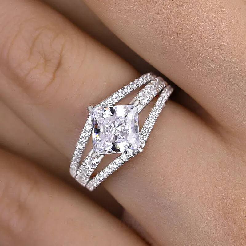Princess Cut Diamond White Sterling Silver Engagement Ring