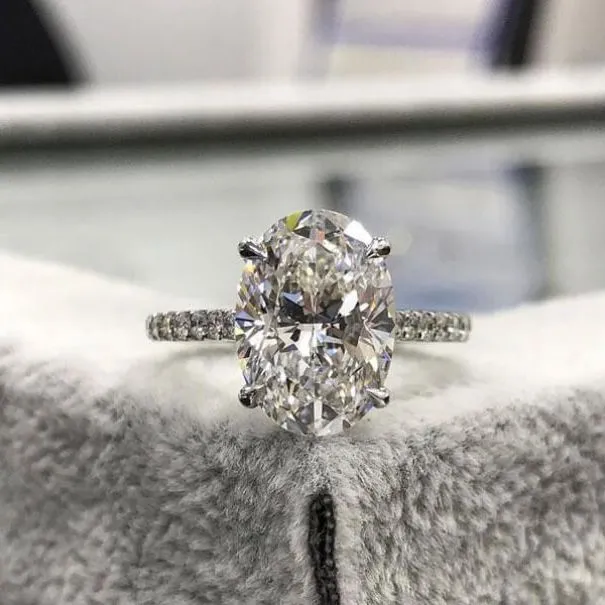 Oval Cut Diamond White Sterling Silver Engagement Ring