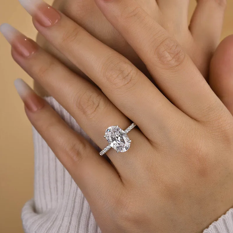 Oval Cut Diamond White Sterling Silver Engagement Ring