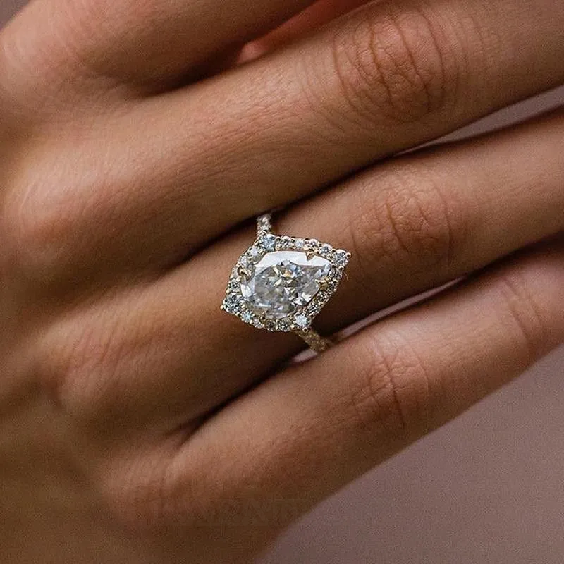 Pear Cut Diamond White Sterling Silver Halo Engagement Ring