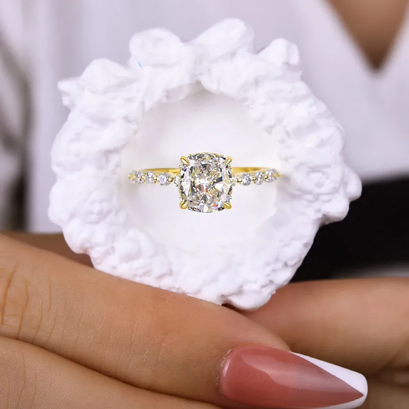 Cushion Cut Diamond White Sterling Silver Halo Engagement Ring
