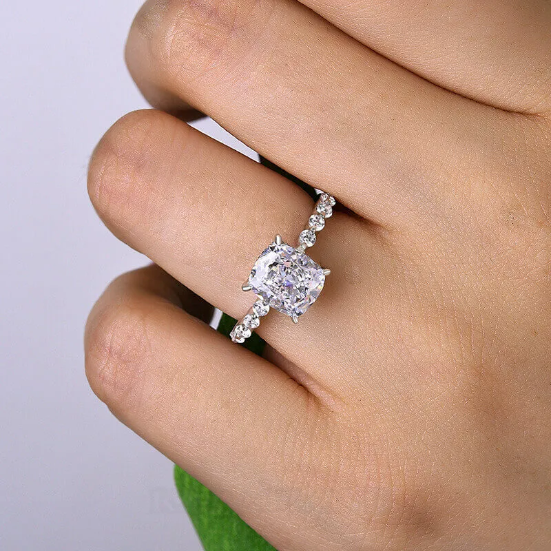 Cushion Cut Diamond White Sterling Silver Halo Engagement Ring