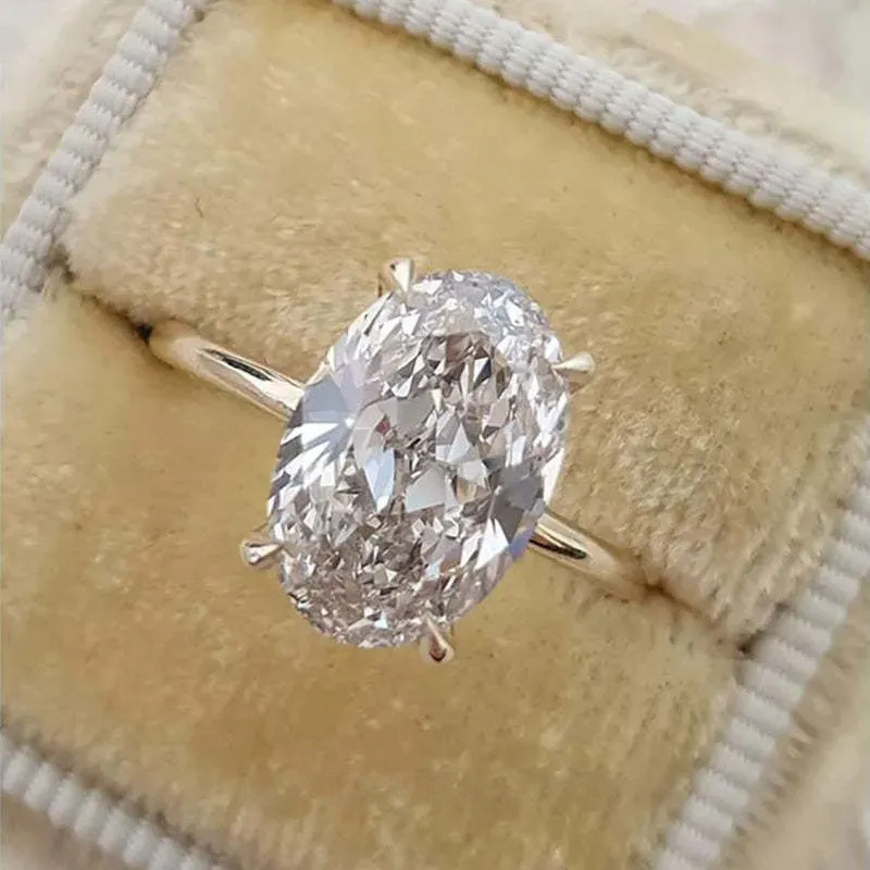 Oval Cut Diamond White Sterling Silver Engagement Ring