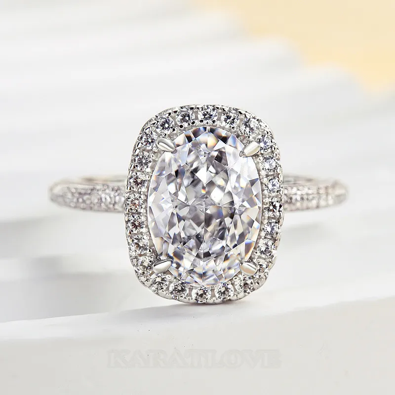 Oval Cut Diamond White Sterling Silver Halo Engagement Ring