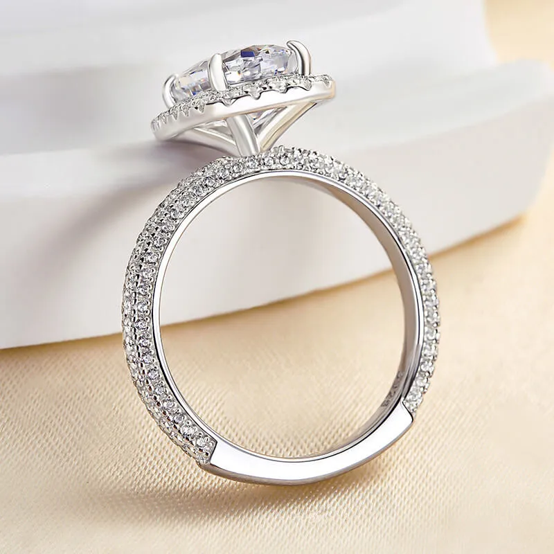 Oval Cut Diamond White Sterling Silver Halo Engagement Ring