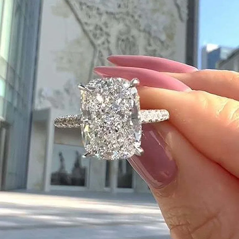 Cushion Cut Diamond White Sterling Silver Engagement Ring