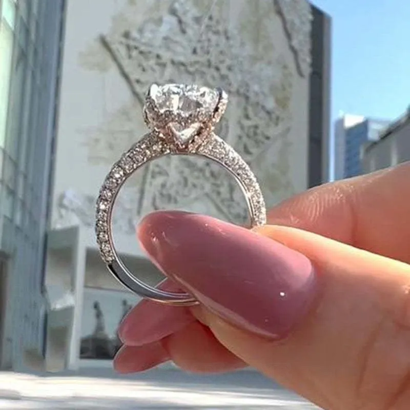 Cushion Cut Diamond White Sterling Silver Engagement Ring
