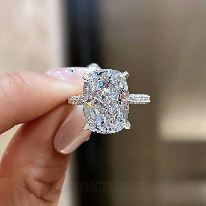 Cushion Cut Diamond White Sterling Silver Engagement Ring