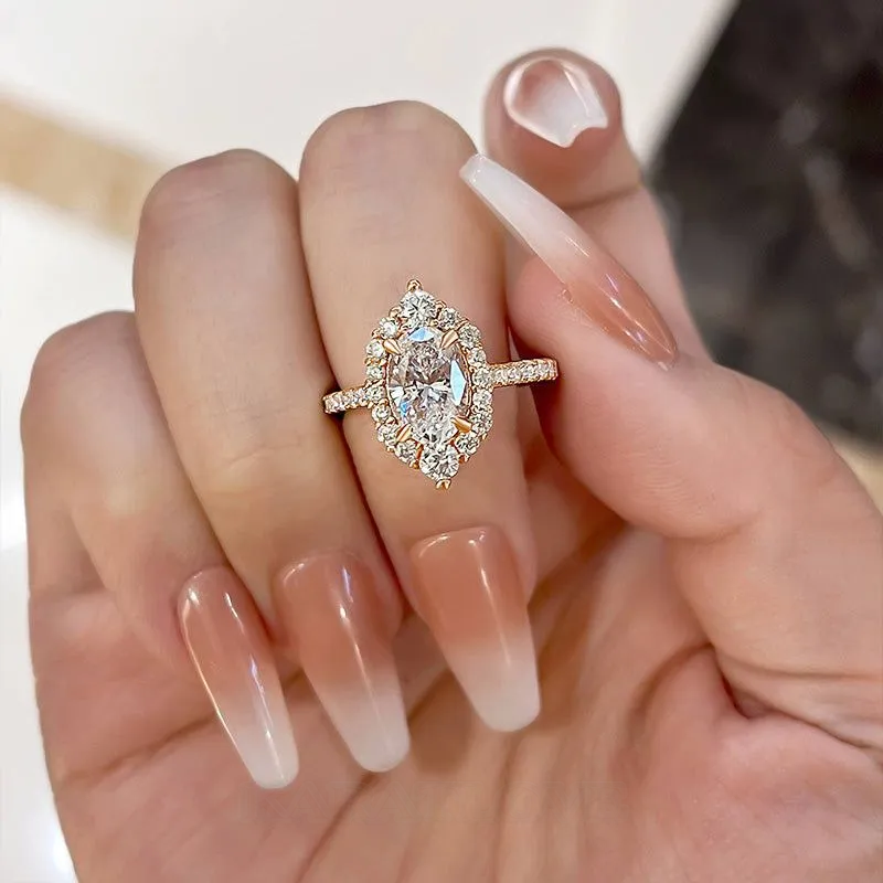 Oval Cut Diamond White Sterling Silver Halo Engagement Ring