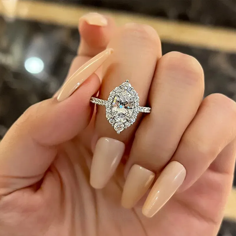 Oval Cut Diamond White Sterling Silver Halo Engagement Ring