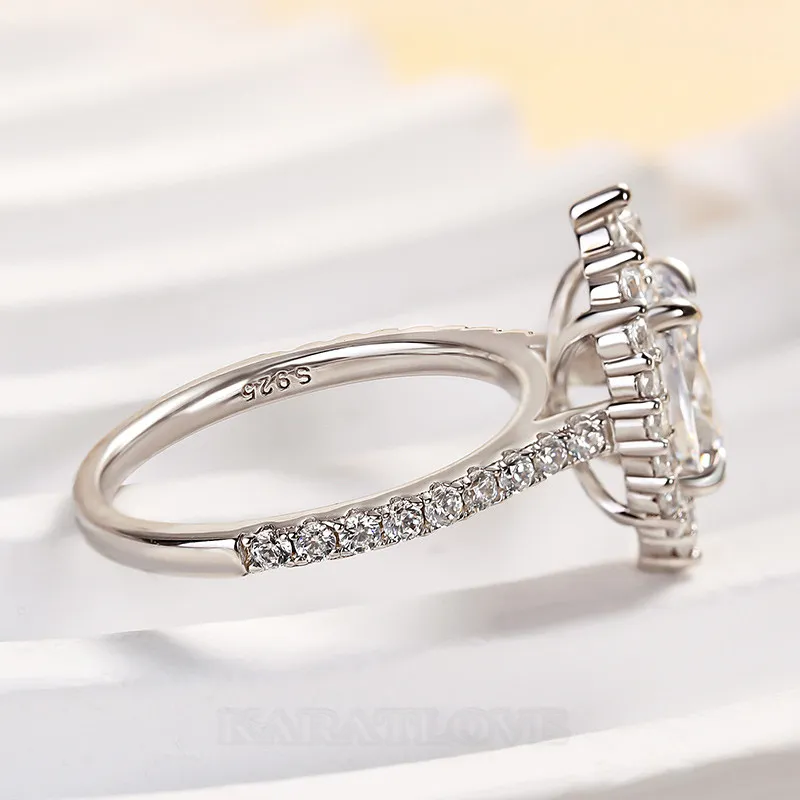 Oval Cut Diamond White Sterling Silver Halo Engagement Ring