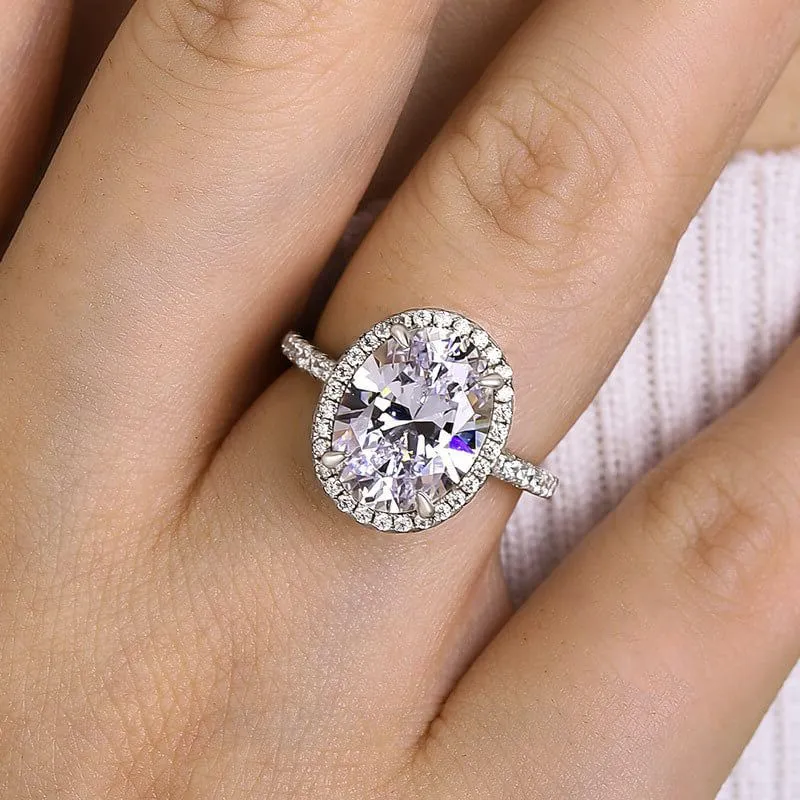 Oval Cut Diamond White Sterling Silver Halo Engagement Ring