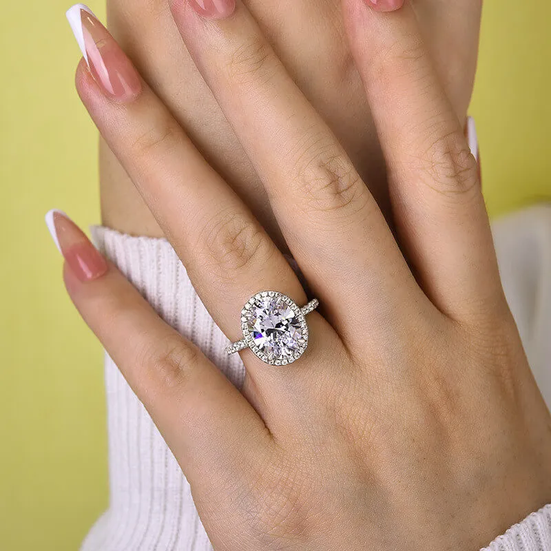 Oval Cut Diamond White Sterling Silver Halo Engagement Ring
