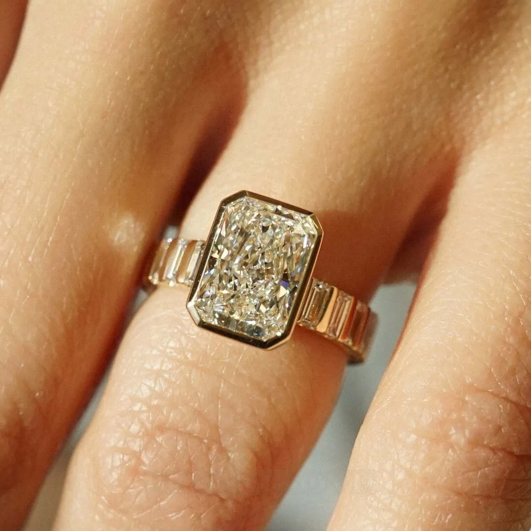 Radiant Cut Diamond White Sterling Silver Yellow Gold Engagement Ring