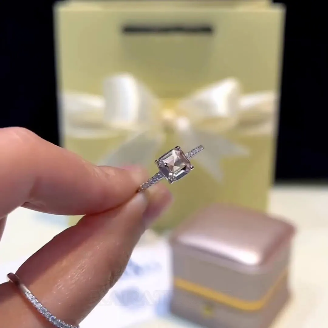 Asscher Cut Diamond White Sterling Silver Classic Engagement Ring