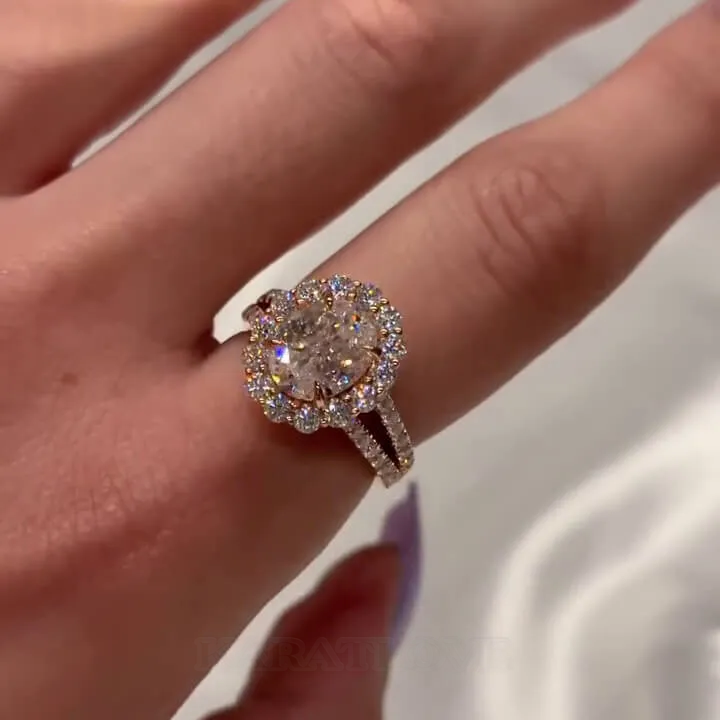 Oval Cut Diamond White Sterling Silver Rose Gold Halo Engagement Ring