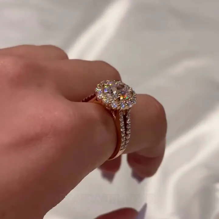Oval Cut Diamond White Sterling Silver Rose Gold Halo Engagement Ring