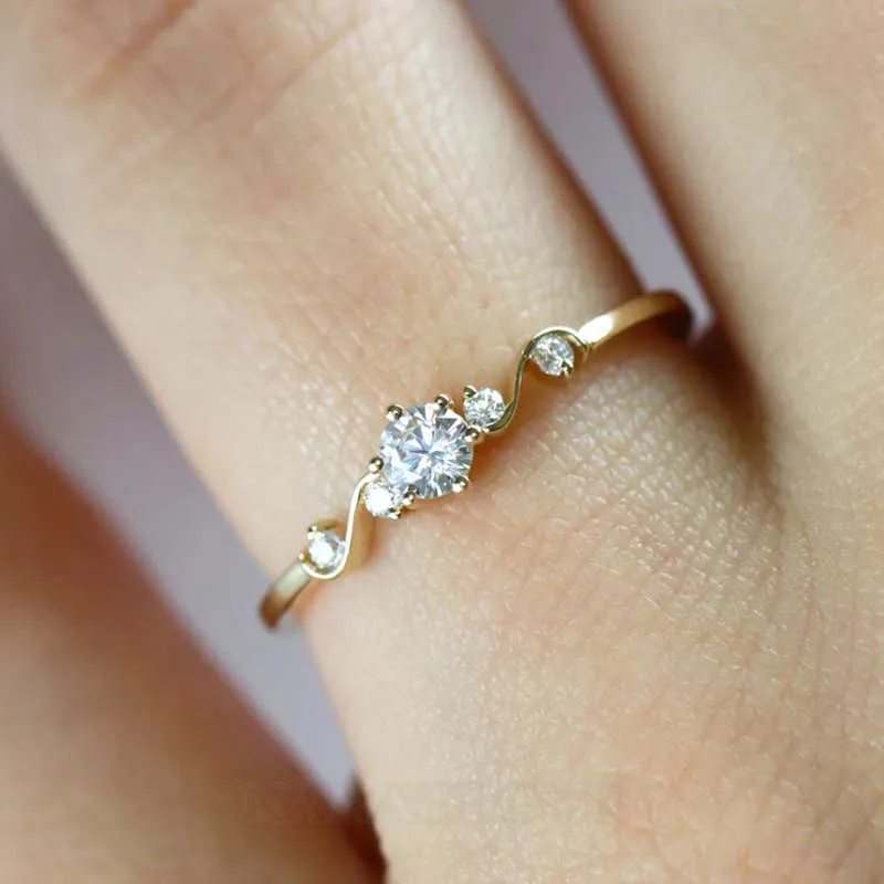 Round Cut Diamond White Sterling Silver Yellow Gold Engagement Ring