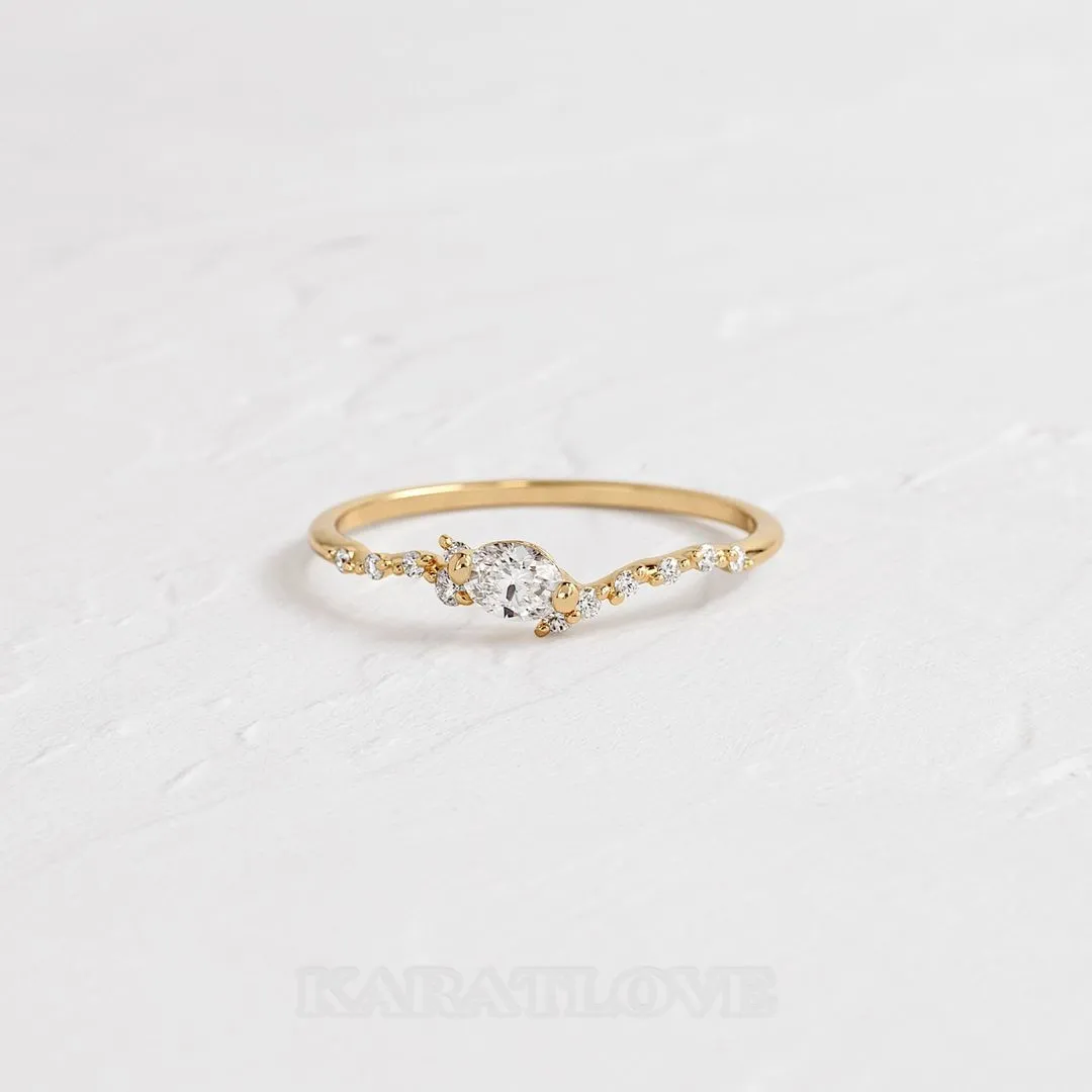 Marquise Cut Diamond White Sterling Silver Yellow Gold Engagement Ring