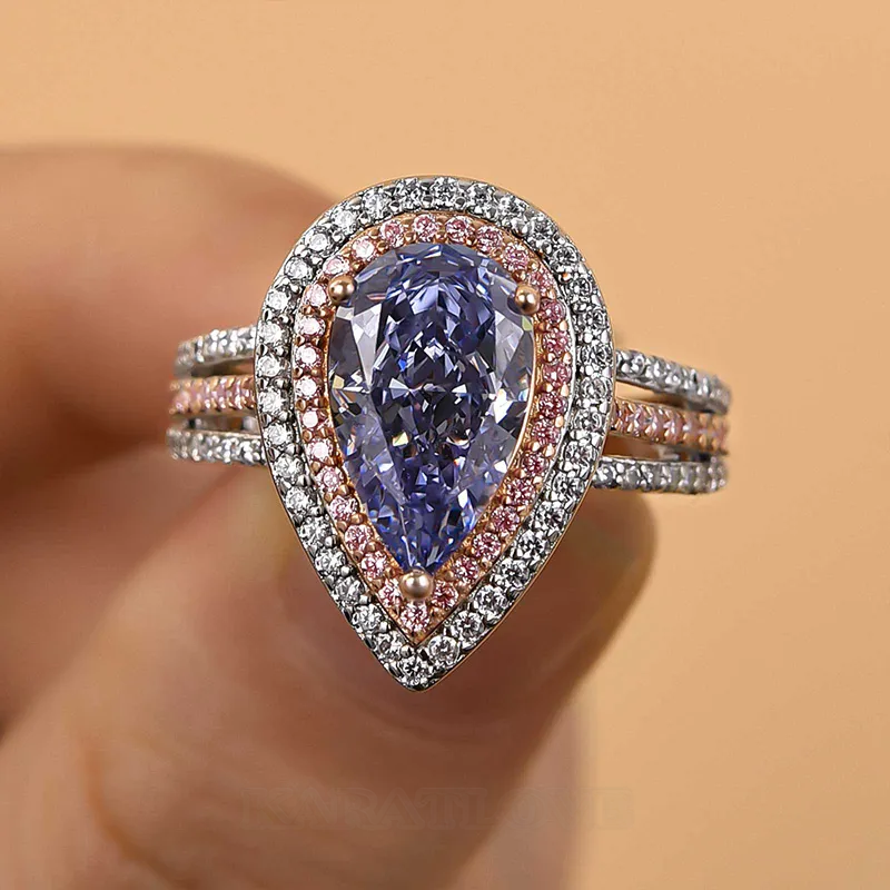 Pear Cut Aquamarine Blue Sterling Silver Double Halo Engagement Ring