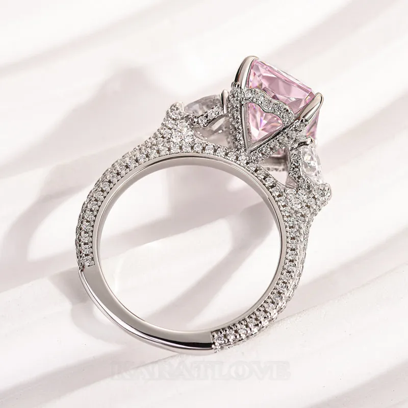 Radiant Cut Fancy Pink Sterling Silver 3-Stone Engagement Ring